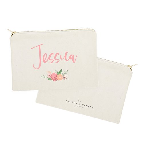 The Cotton & Canvas Co. Personalized Colored Name Floral Cosmetic Bag and Travel Makeup Pouch