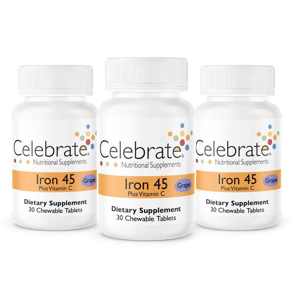 Celebrate Vitamins Iron with Vitamin C Chewables, 45 mg Iron, Grape, Bariatric Vitamins for WLS Patients Including Sleeve Gastrectomy and Gastric Bypass Surgery, 90 Count, 3 Month Supply