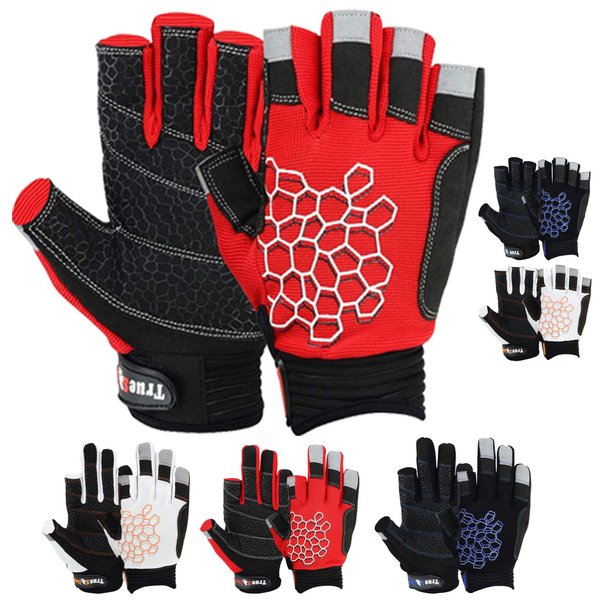MRX BOXING & FITNESS SAILING GLOVES STICKY Palm Gripy Glove Yachting Kayak Dinghy Fishing Short Finger Multi Colors (Black/Red, M)