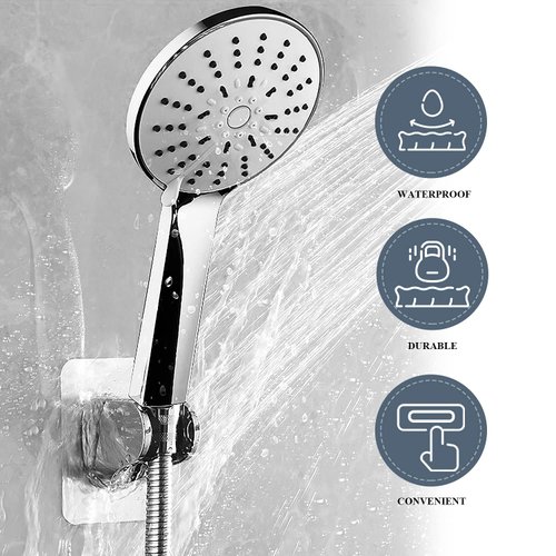 Shower Head Holder Strong Adhesive Adjustable Handheld Shower Wand Holder No Drilling Wall Mount Bracket (Silver)