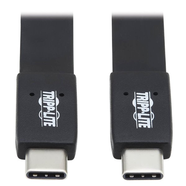 Tripp Lite USB-C Flat Cable, Flat USB C to USB C Cable, USB 3.1 Gen 2, 10 Gbps, Thunderbolt 3 Compatible, Black, 3 ft (U420-003-G2-FL)