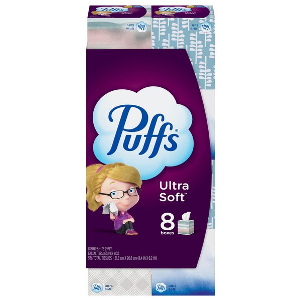 Puffs, Ultra Soft Non-Lotion Facial Tissues 8 Mega Cubes 72 Facial Tissues per Cube, 8 Count