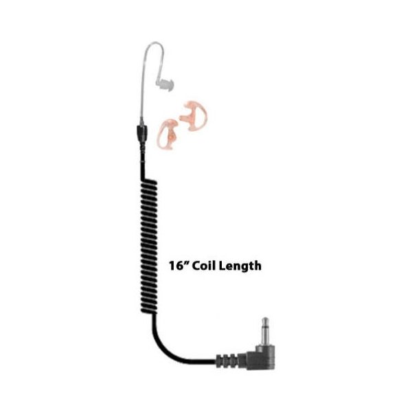 EARPHONE CONNECTION Fox Listen Only Short Tube Earpiece - 16 inch Coil Cable - 3.5mm Right Angle Plug