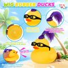 Wig Rubber Ducks Bath Toys, 12 PCS Yellow Mini Rubber Duckies Accessories with Black Hollow Glasses, Cruise Ducks Bathtub Toys Shower Toys for Kids Toddlers Boys Girls