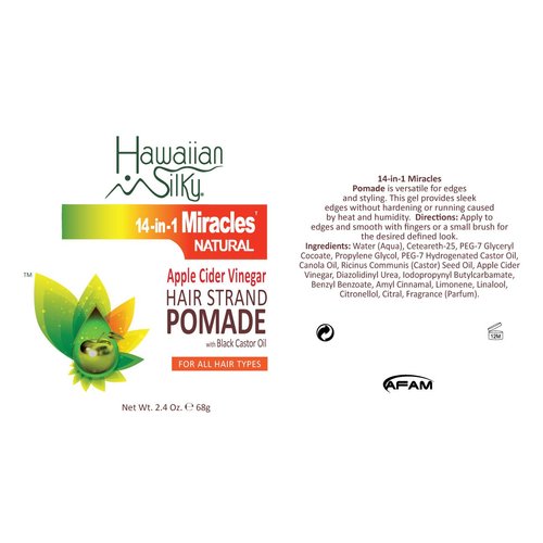 Hawaiian Silky Apple Cider Vinegar Hair Pomade with Black Castor Oil 2.4 oz - for Strong Natural Hold on All Hair Types - Good on Color Treated Hair - for Men, Women & Kids