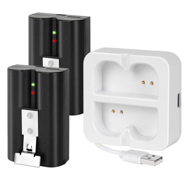 S7 2-Pack 6040mAh Replacement Battery with Charger Station for Ring-Doorbell 2/3/4, Spotlight Camera & Stick Up Cam Indooor and Outdoor (White Charger + 2 Battery)