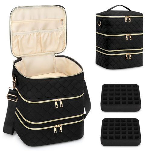 KZAOPZ Nail Polish Organizer Case, 3 Layers Nail Polish Case with Dividers,Detachable Nail Polish Organizer Bag Holds 60 Nail Polish Bottles and a Nail Lamp,Nail Bag for Nail Tech Supplies