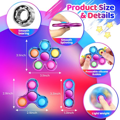 FIGROL 3 Pack Pop Fidget Spinners for Party Favors｜Hand Fidget Bulk Toys for Classroom Return Prizes｜Sensory Fidget Toys for Teens Boys Girls｜Christmas Brithday Gifts Prizes