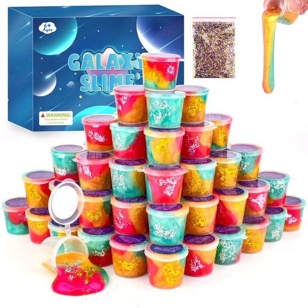 BUCAIKEIN Christmas Slime, 36 Pack Galaxy Slime Party Favors, Stretchy and Non-Sticky, Stress Relief, Safe for Girls and Boys, Bulk Slime Sludge Toys，Birthday，Classroom Rewards Supplies for Kids
