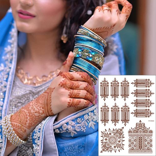 Henna Tattoo Stickers Brown Temporary Tattoo Stickers Exquisite Lace Flower Mandala Waterproof Fake Tattoos stickers Flower Design for Women Girls Body Art Arm Legs Decor Party Decorations 8 Sheets