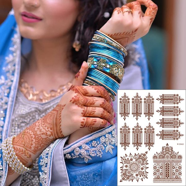 Henna Tattoo Stickers Brown Temporary Tattoo Stickers Exquisite Lace Flower Mandala Waterproof Fake Tattoos stickers Flower Design for Women Girls Body Art Arm Legs Decor Party Decorations 8 Sheets