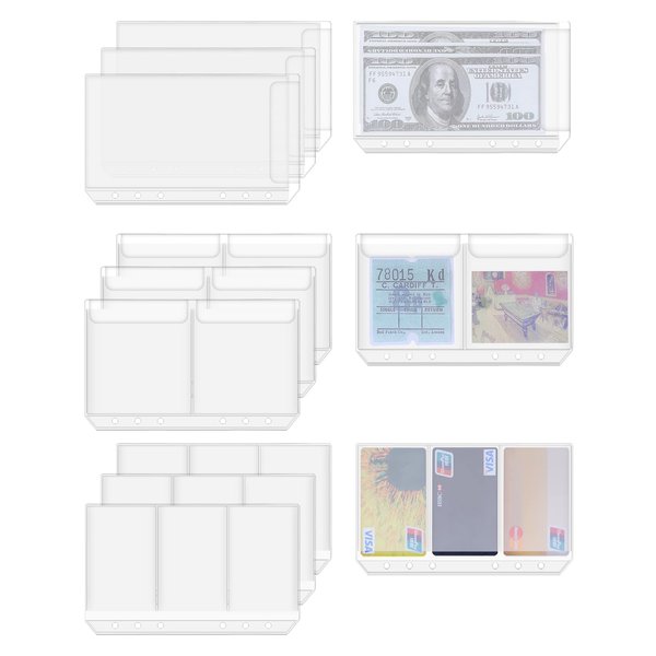 Antner 12PCS A6 Binder Pockets No Zipper Cash Envelopes for A6 6-Ring Binder, Zipless Money Folder Organizer Bill Pouches Business Card Sleeves Notebook Fillers Insert Pages for Cash Stuffing Binder