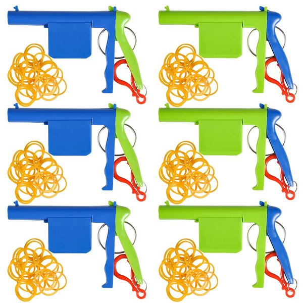 ArtCreativity Rubber Band Toy Shooters, Set of 6, Each Set Includes 1 Keychain Shooter and 20 Rubber Bands, Rubber Band Gun Toys for Hours of Fun, Goodie Bag Fillers and Stocking Stuffers for Kids