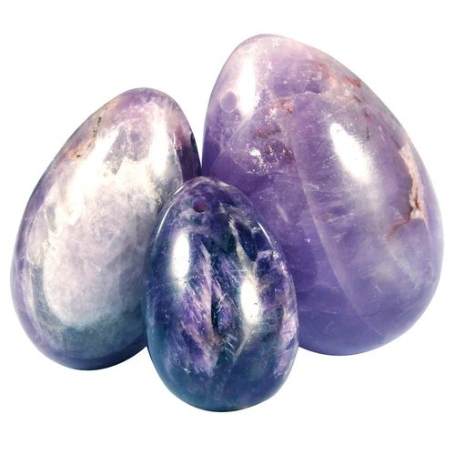 TUMBEELLUWA Yoni Egg Healing Crystal 3 PCS Drilled Massage Stones for Women to Train Pelvic Muscles Kegel Exercise, Amethyst