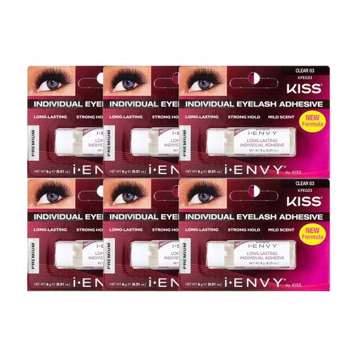 Kiss I Envy Clear 03 Eyelash Adhesive Individual 0.21 Ounce (6ml) (6 Pack)