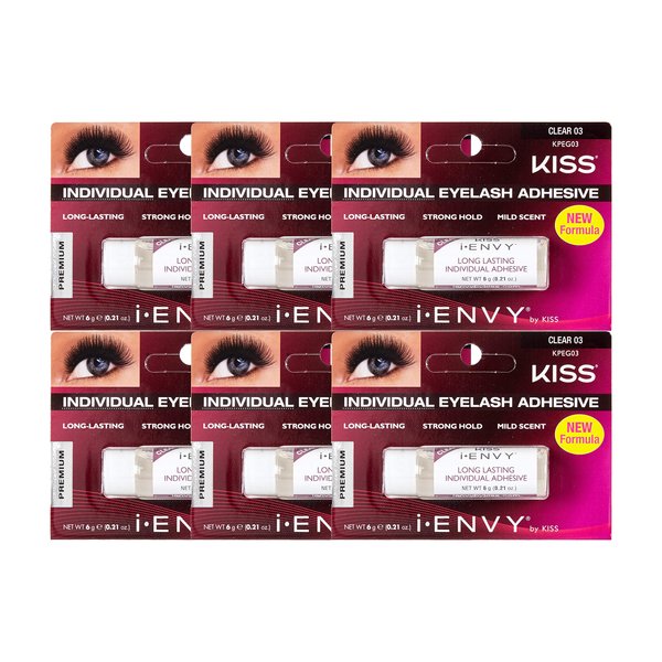 Kiss I Envy Clear 03 Eyelash Adhesive Individual 0.21 Ounce (6ml) (6 Pack)