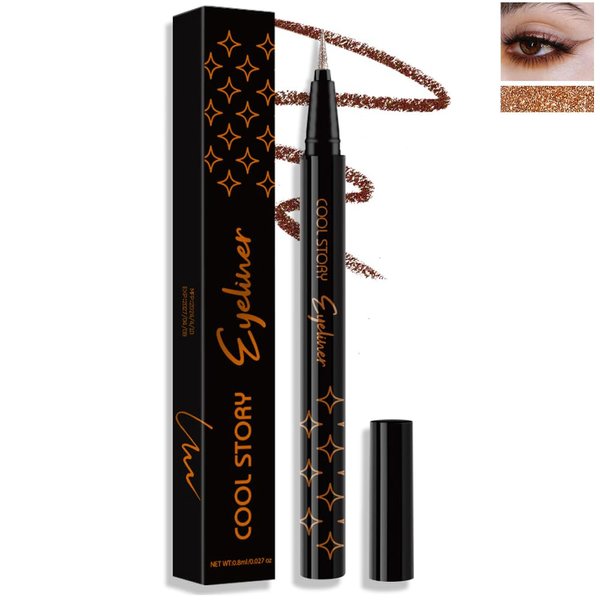 BEUKING Glitter Liquid Eyeliner, Pearlescent Sequins Diamond Ultra-Fine Tip Shining Eyeliner, Waterproof Long-Lasting Anti-Smudge, Highly Pigmented Eyeshadow Metallic Glow Sparkle Eye Makeup (3#)