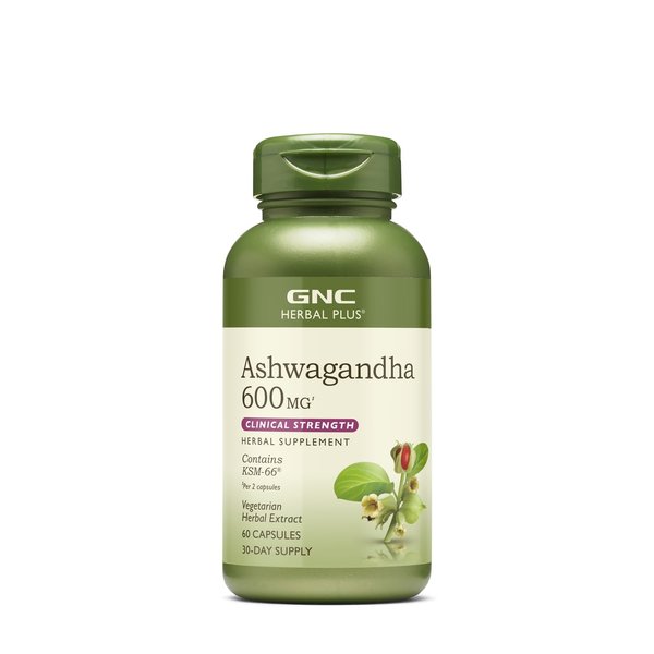 GNC Herbal Plus Ashwagandha 600mg, Stress Relief Support, 60 Capsules