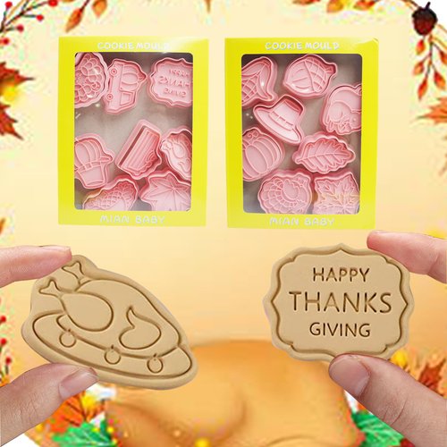 Joinor 16pcs Thanksgiving Cookie Cutters Stamps Biscuit Baking Tools Embossing Cookie Molds