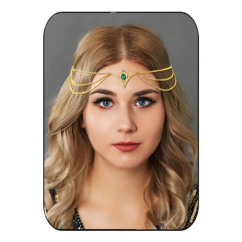Aukmla Boho Head Chain Jewelry Gold Layered Headpiece Hair Chains Festival Halloween Prom Costume Headband Hair Accessories for Women and Girls