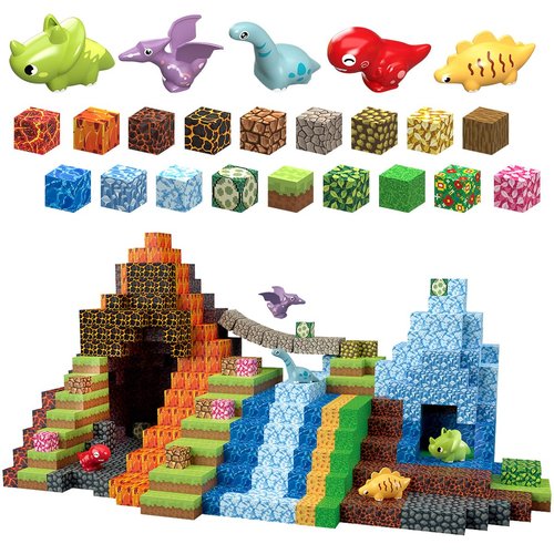 MEDMHSMA 205Pcs Dinosaur Toys Magnetic Blocks Build 3D Dinosaur World, 1" Magnetic Building Blocks Tiles for Toddler Boys Girls 3+, STEM Sensory Building Toys Games