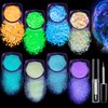 Holographic Chunky Glitter Glow in The Dark Glitter 8 Colors with Glue Set 2, Body Glitter Glow Glitter for Women Face Body Nail Hair Makeup at The Concert/Festival/Rave Party