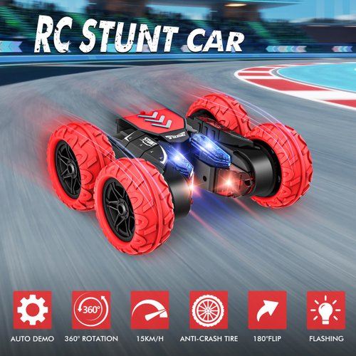 Remote Control Car, RC Cars Stunt Car Toy, 4WD 2.4Ghz Double Sided 360° Rotating RC Car with LED Lights, All Terrain Rechargeable RC Car Toys for Age 3 4 5 6 7 8-12 Year Old Boys Girls Kids Gifts