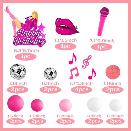 DRWATE 26 PCS Music Cake Toppers Pink Girl Birthday Cake Topper and Disco cake topper for Music Birthday Party Decorations Supplies (1)