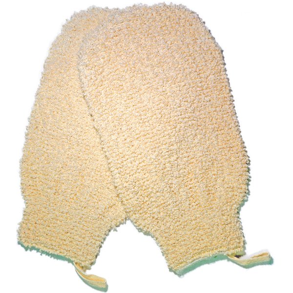 2 Pack Natural Vegetable Fiber Shower Exfoliating Loofah Mitt - Soft Terry Cloth Bath Gloves - Exfoliator Body Scrubber Mitts Mitten - Great for Your Skin Care in The Spa - Anti-Aging