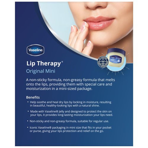 Vaseline Lip Therapy Original Mini, White Petrolatum, Advanced Moisturizer, Relieves Dull and Dry Skin, Mini Vaseline Petroleum Jelly, Soft & Smooth Vaseline Lips (Pack of 6-0.25 Oz Ea) 
