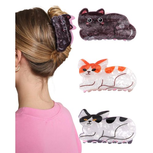 Molans 3Pcs Animal Claw Clips for Women, Small Cat Clips for Girls, Cute Hair Clamp Accessories Gift for Birthday Party