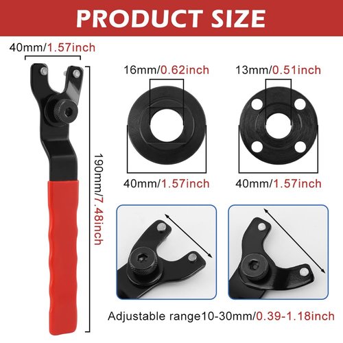 Grinder Wrench Universal Adjustable Grinder Spanner ​Wrench with 4 Grinder Shaft Nut, Compact With Nuts Wide Compatibility Repair Easy To Use Angle Grinder Wrench(COLOR:Red)