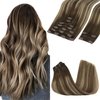 GOO GOO Clip in Hair Extensions Real Human Hair, 16inch 150g 9Pcs, 4/26/4 Balayage Chocolate Brown to Honey Blonde, Remy Human Hair Extensions Clip ins for Women, Natural Human Hair