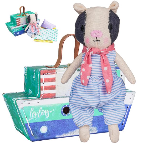 LEVLOVS Christmas Pig Mouse in a Matchbox Danish Design Toy Baby Registry Gift Pig in The Boat Linen Toy Plush Toy