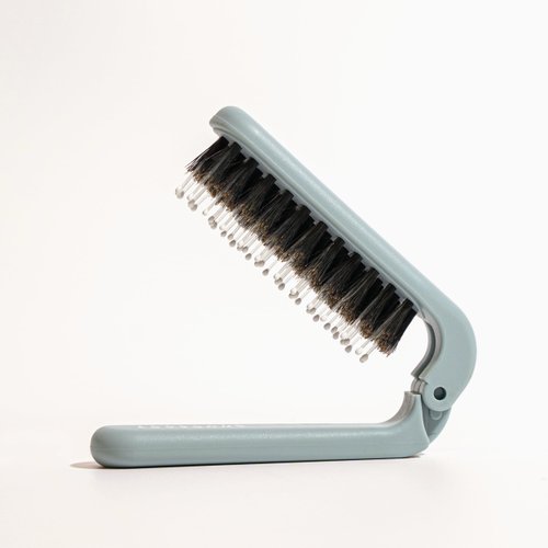 Uffy Travel Hair Brush, Mini Folding Hairbrush Comb with Boar Bristles for Women, Men, and Children, Small Compact Pocket Size for Wet and Dry Hair, Curly and Detangle, Ideal for Purse - Baby Blue