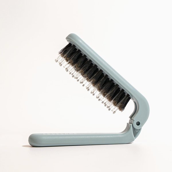 Uffy Travel Hair Brush, Mini Folding Hairbrush Comb with Boar Bristles for Women, Men, and Children, Small Compact Pocket Size for Wet and Dry Hair, Curly and Detangle, Ideal for Purse - Baby Blue