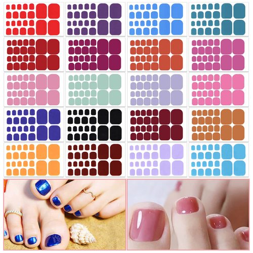 SILPECWEE 20 Sheets Toe Nail Stickers Solid Color Nail Wraps Toenail Polish Strips Self Adhesive Nail Polish Stickers for Women Gel Nail Strips Toes Nail Art Manicure Sticker with 1pc Nail File