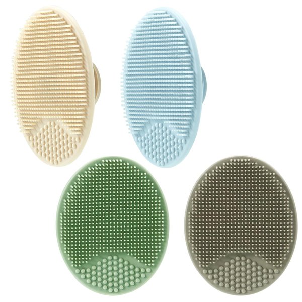 PandaEar Baby Cradle Cap Brush, Silicone Baby Bath Brush Massage Brush Set for Dry Skin, Cradle Cap, and Eczema, 4 Pack (Blue)