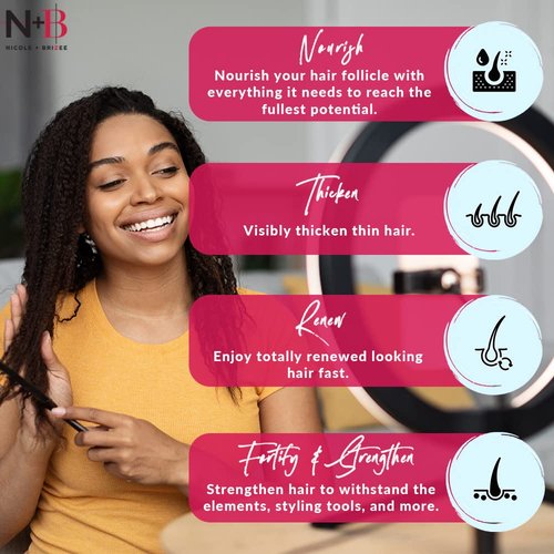 Nicole + Brizee N+B Hair Growth Vitamins - with Biotin, Vitamin C, Zinc, and Vitamin B12 - Natural-Based Hair Care Formula - Made in The USA - (30 Day Supply)(6-Pack)
