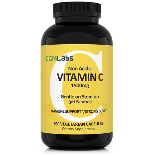 CGMLABS Non Acidic Vitamin C Dietary Supplement 1500mg with Calcium. Gentle on Stomach, Immune/Bone Support (500)