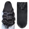 MIFIL Clip in Hair Extensions Real Human Hair Straight Human Hair Clip ins Jet Black Human Hair Clip ins 16 Inch 70g Human Hair Clip ins for Women(16inch,7pcs, 70g)