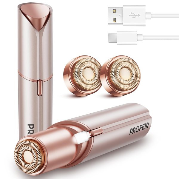 Profeir Facial Hair Removal for Women: Rechargeable Hair Removal Device - Painless Face Shaver for Women Upper Lip Chin (Rose Gold)