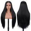 13x4 Synthetic Lace Front Wig Long Straight Hair Wig For Black Women 26 inch Hd Lace Front Wigs Glueless Synthetic Pre Plucked Wig Synthetic Wig For Daily Use Ready To Wear Natural Color(1B)