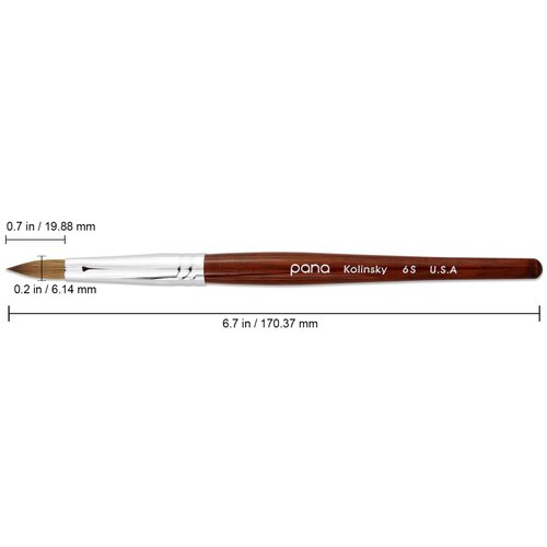 PANA Pure Kolinsky Hair Bristles Acrylic Nail Brush Oval Crimped Shaped Mahogany Wood Handle Professional Salon Quality (Size 6, Mahogany)