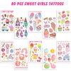 Konsait Glitter Ice Cream Tattoos for Kids, Lollies, Donut Cake Kids Tattoos Temporary for Girls Donut Birthday Party Decorations Two Sweet Birthday Party Supplies Donut Party Favors 99 Pcs