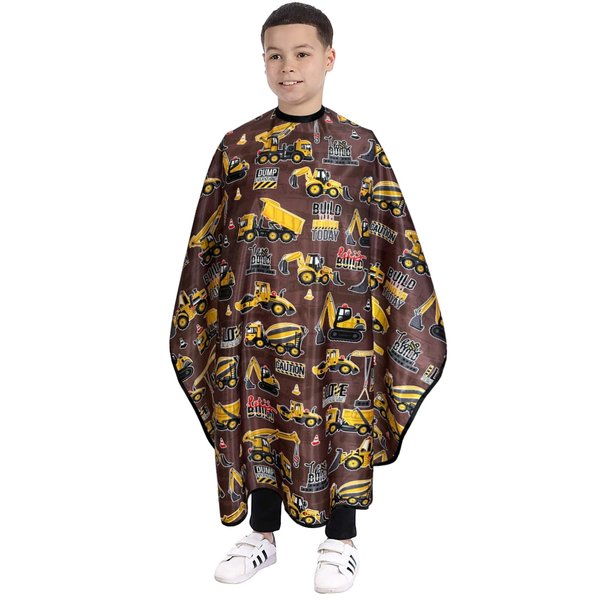 Pelocapa Hair cutting Capes for Kids Waterproof Salon Capes with Velcro Shampoo Capes for Boys Girls Children - 39"× 51" (Construction Vehicle)
