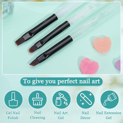 3PCS Nail Clean Up Brushes for OPI Nail Polish Remover, Brushes for Cleaning Polish Mistakes on the Cuticles, Acetone Resistant Nail Brushes for Nail Art and Designs（Jade Clear ）
