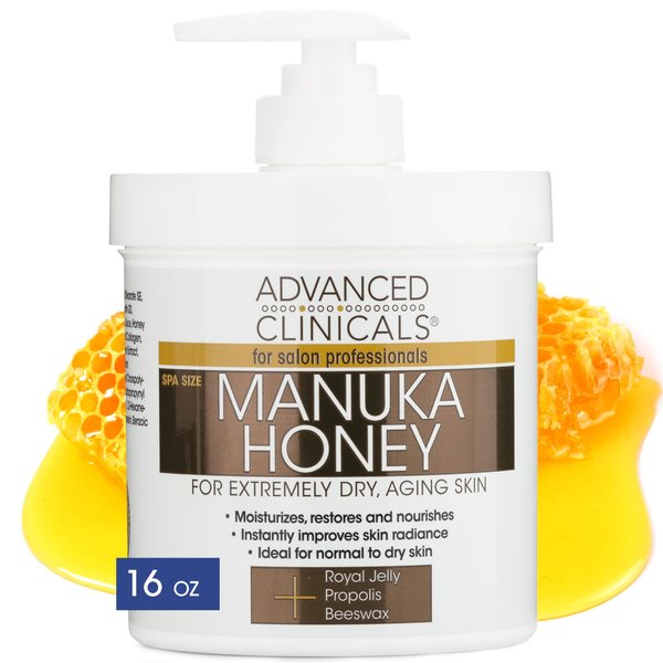 Advanced Clinicals Manuka Honey Cream Face Moisturizer & Body Butter Lotion For Dry Skin | Firming & Hydrating Miracle Balm Skin Care Moisturizing Lotion For Women, Wrinkles, & Sun Damaged Skin, 16oz