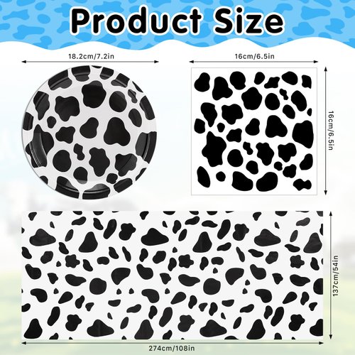 121 Pcs Cow Print Birthday Party Supplies,60 Cow Print Plates And 60 Cow Print Napkins 1 Cow Print Tablecloth,Farm Animal Barn Party Supplies Set for Cow Farm Theme Birthday Party Decorations