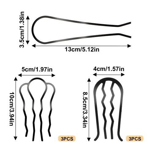 7Pcs Metal Hair Side Combs,Black Hair Fork Clip Teeth Hair Pin Stick for Updo Bun,U Shape Hair Pins for Vintage Hairstyles Hair Accessories Women and Girls